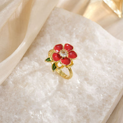 Rotating Zircon Four-Leaf Clover Ring for Women