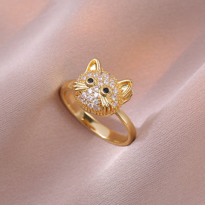 Rotating Zircon Four-Leaf Clover Ring for Women