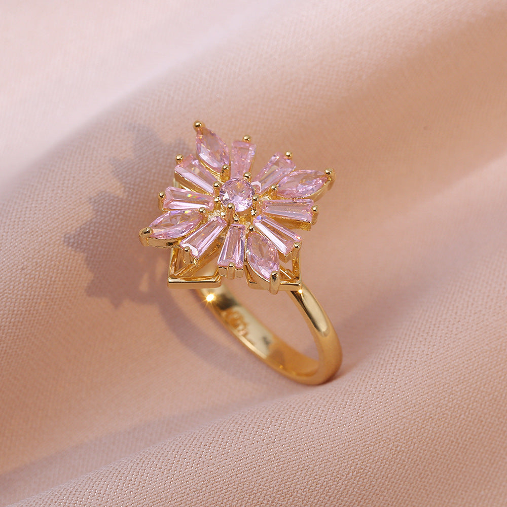 Rotating Zircon Four-Leaf Clover Ring for Women