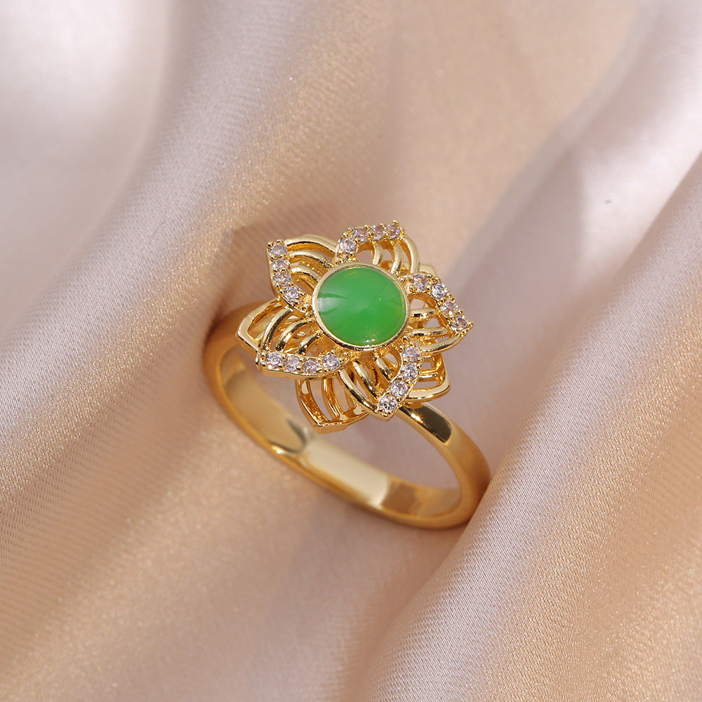 Rotating Zircon Four-Leaf Clover Ring for Women
