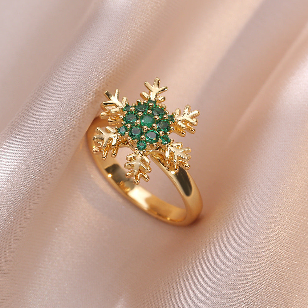 Rotating Zircon Four-Leaf Clover Ring for Women