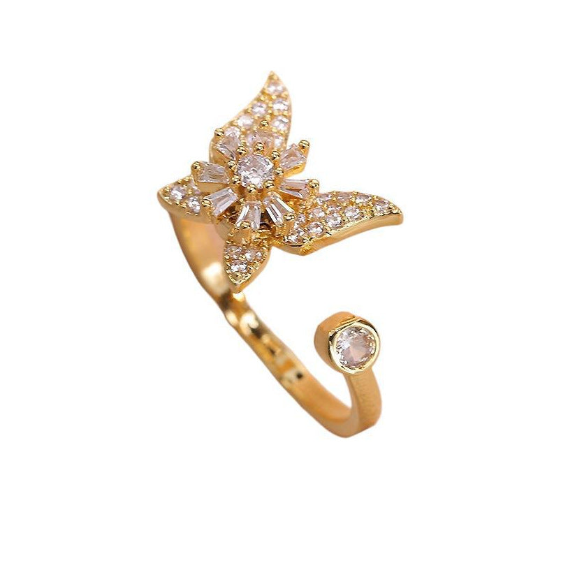 Rotating Zircon Four-Leaf Clover Ring for Women