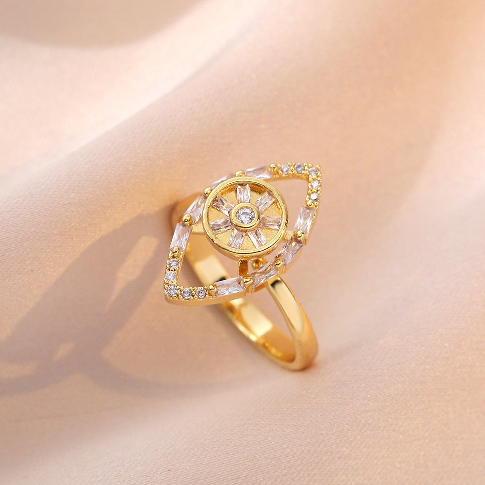 Rotating Zircon Four-Leaf Clover Ring for Women