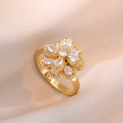 Rotating Zircon Four-Leaf Clover Ring for Women