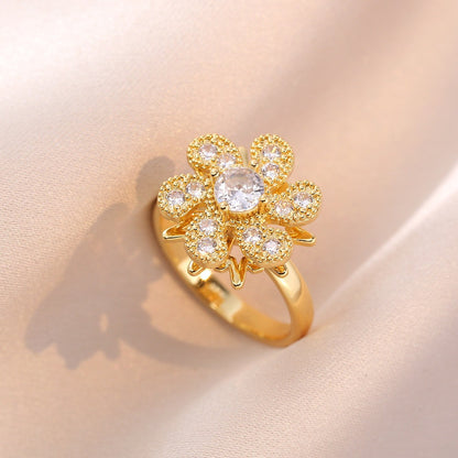 Rotating Zircon Four-Leaf Clover Ring for Women