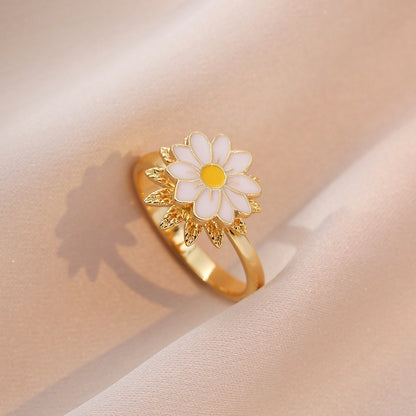 Rotating Zircon Four-Leaf Clover Ring for Women