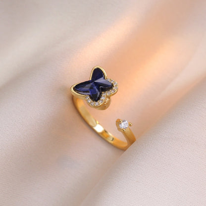 Rotating Zircon Four-Leaf Clover Ring for Women