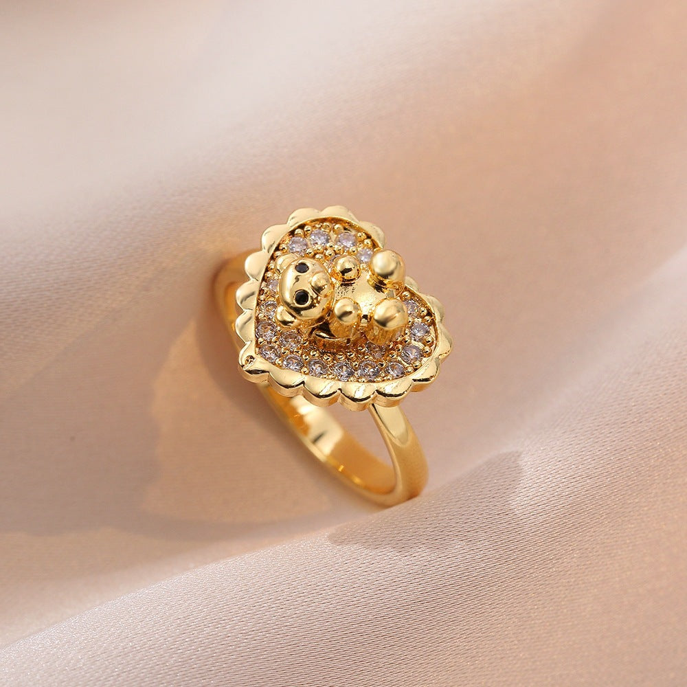 Rotating Zircon Four-Leaf Clover Ring for Women