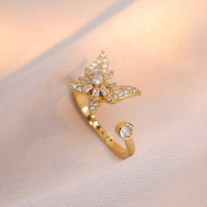 Rotating Zircon Four-Leaf Clover Ring for Women