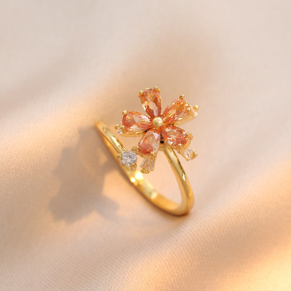 Rotating Zircon Four-Leaf Clover Ring for Women