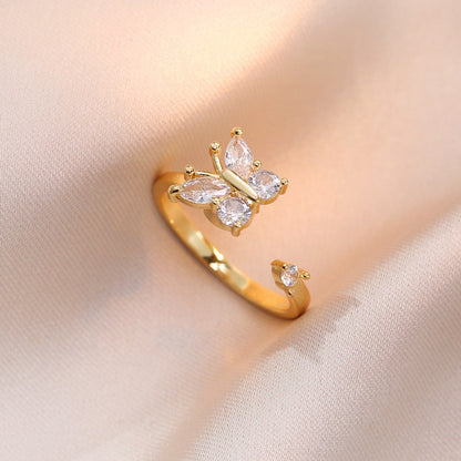 Rotating Zircon Four-Leaf Clover Ring for Women