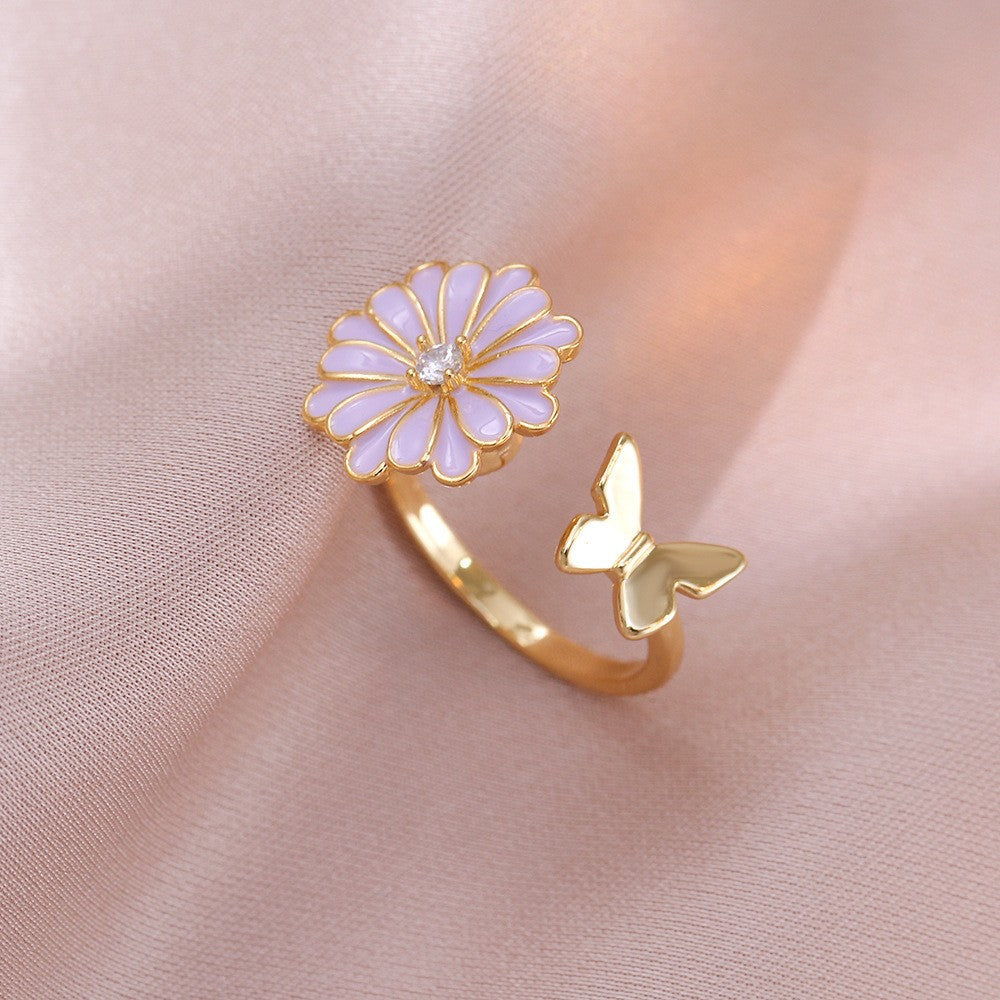 Rotating Zircon Four-Leaf Clover Ring for Women
