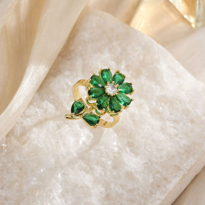 Rotating Zircon Four-Leaf Clover Ring for Women