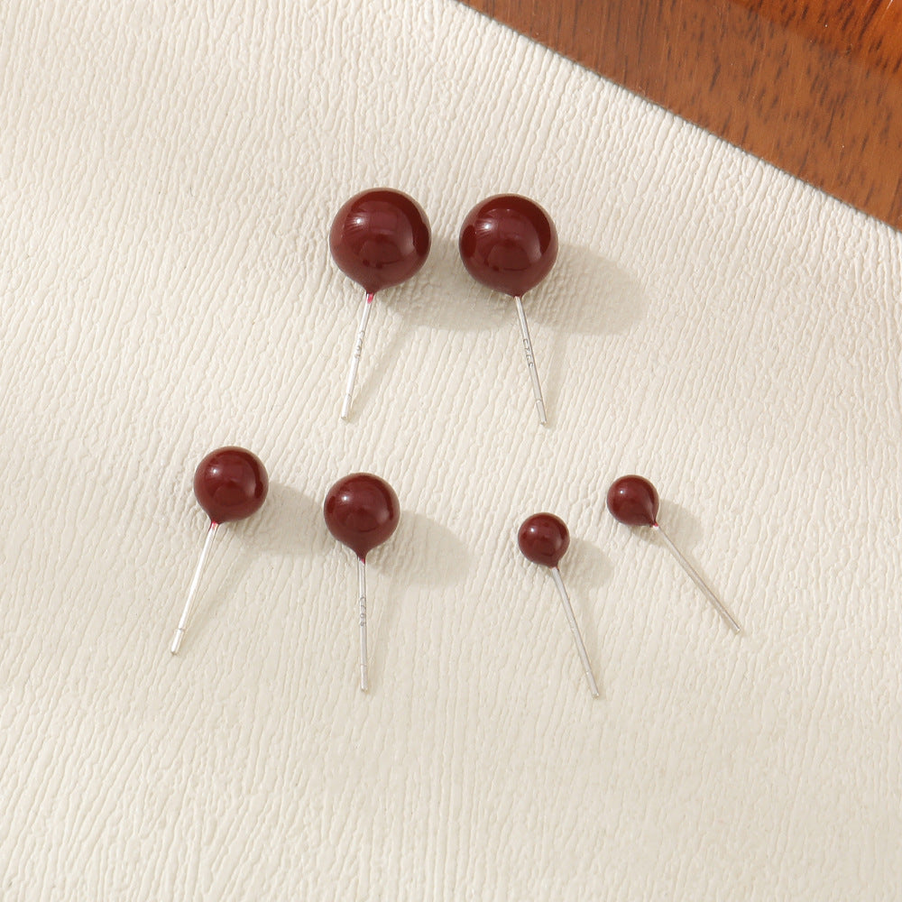Round Bead Dripping Oil 925 Silver Earrings