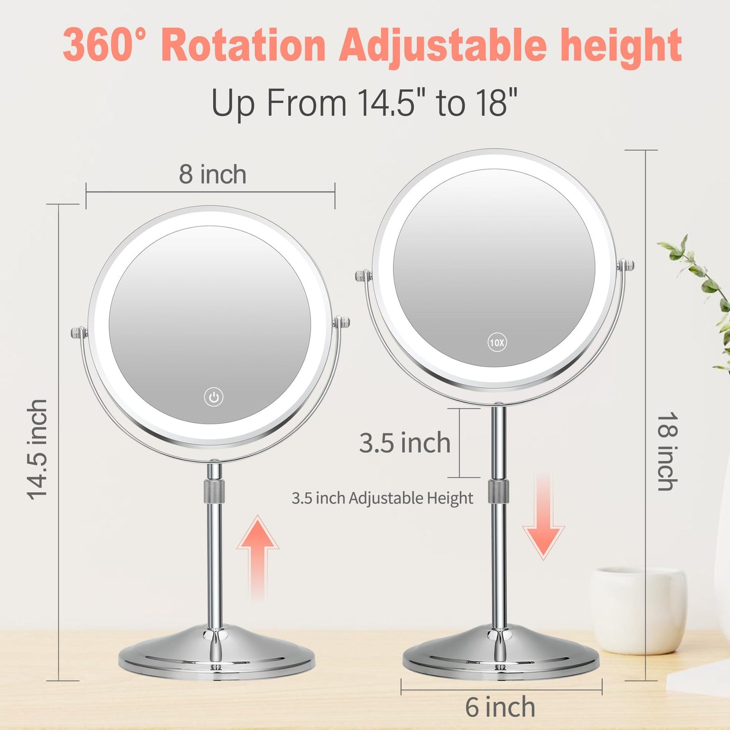 Round Desktop Magnifying Mirror with Light