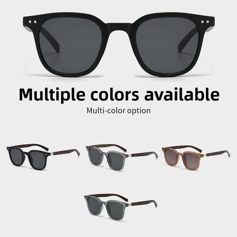 Round Frame Wood Grain Sunglasses UV Protection Fashion