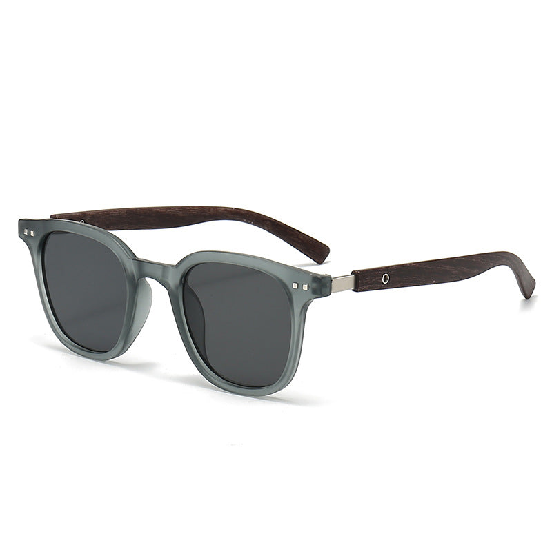 Round Frame Wood Grain Sunglasses UV Protection Fashion