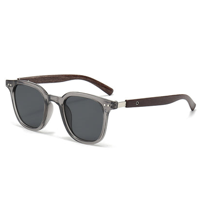 Round Frame Wood Grain Sunglasses UV Protection Fashion