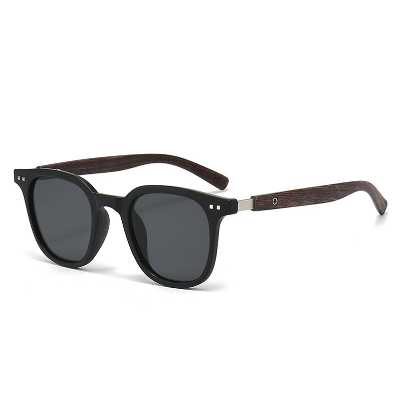 Round Frame Wood Grain Sunglasses UV Protection Fashion