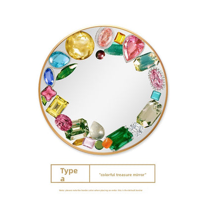 Round Gemstone Decorative Mirror with Aluminum Frame