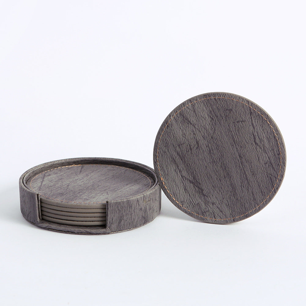 Round Leather Coaster Set Double-Sided Heat Resistant