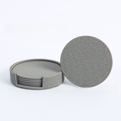 Round Leather Coaster Set Double-Sided Heat Resistant