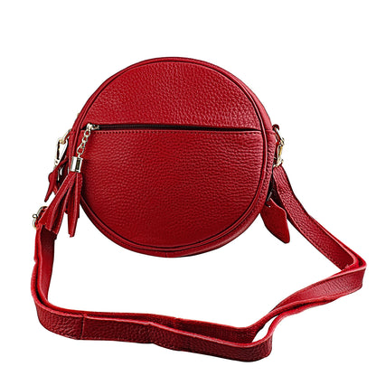 Round Leather Messenger Bag with Tassels