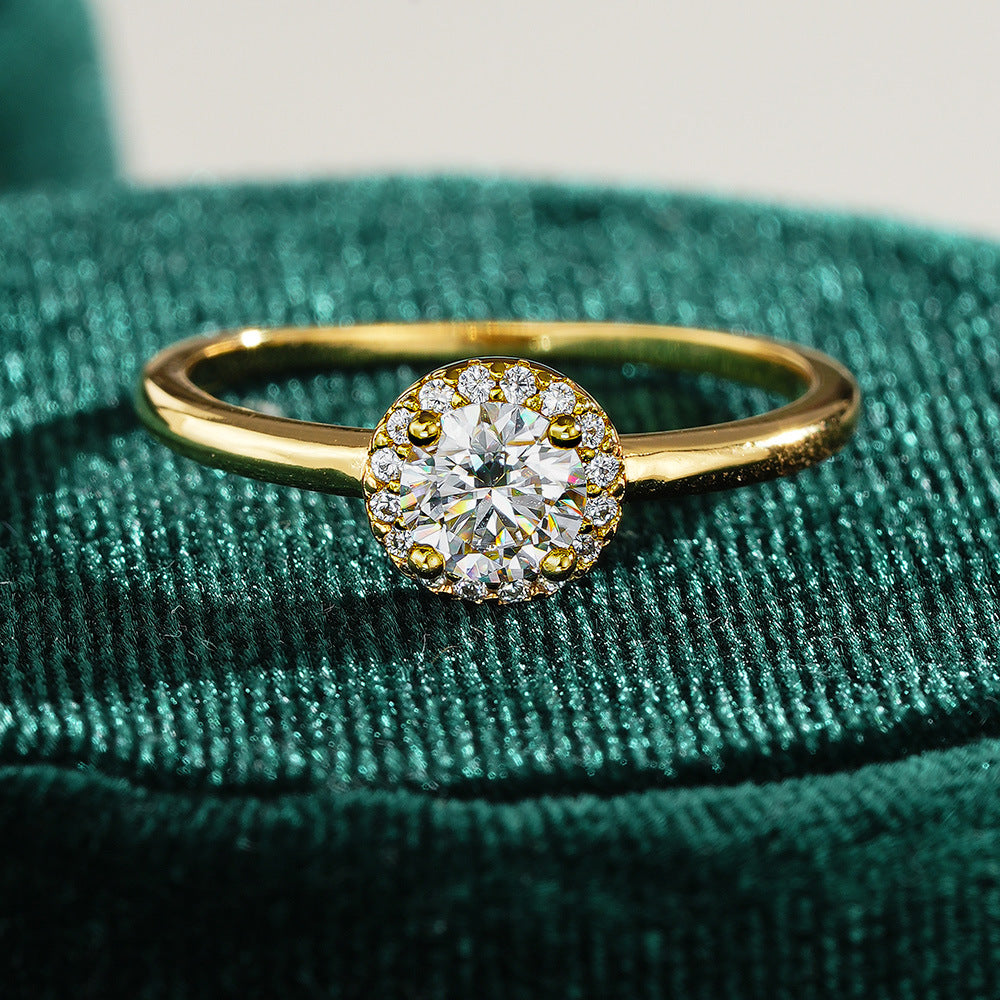 Round Moissanite Silver Ring Gold Plated