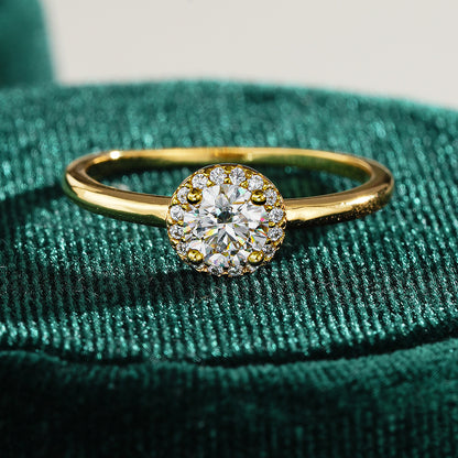 Round Moissanite Silver Ring Gold Plated