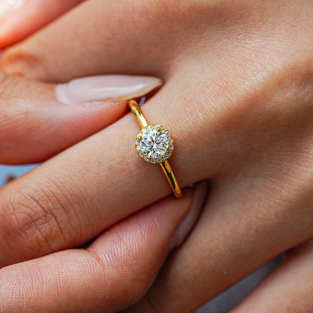 Round Moissanite Silver Ring Gold Plated