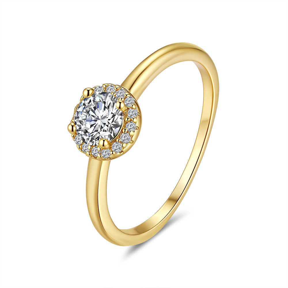 Round Moissanite Silver Ring Gold Plated