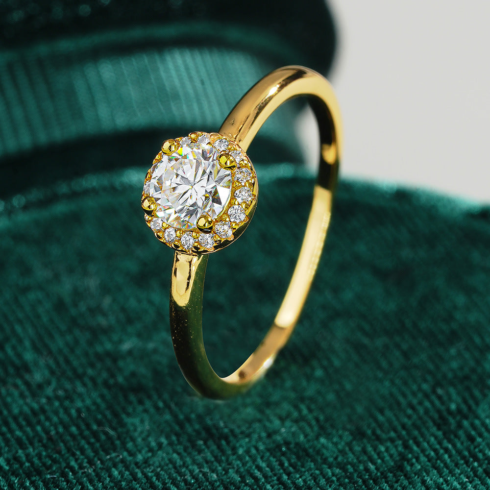 Round Moissanite Silver Ring Gold Plated