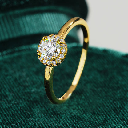 Round Moissanite Silver Ring Gold Plated