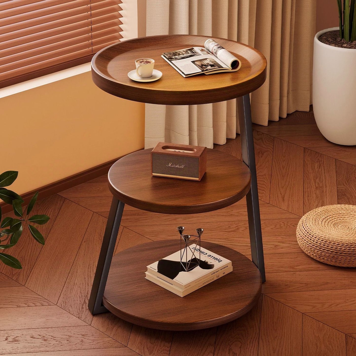 Round Multifunctional Side Table with Medieval Design