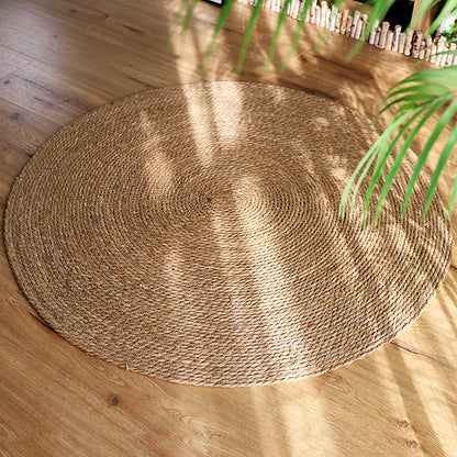 Round Natural Rattan Floor Mat for Bedroom and Balcony