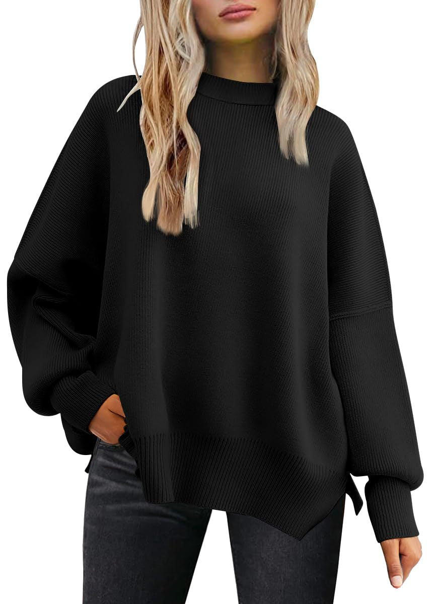 Round-neck batwing long-sleeved sweater