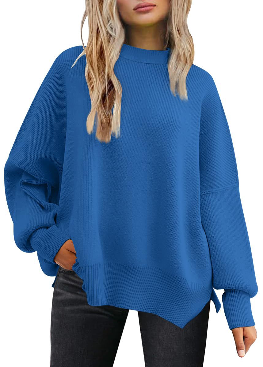 Round-neck batwing long-sleeved sweater
