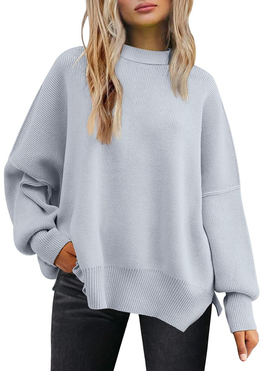 Round-neck batwing long-sleeved sweater