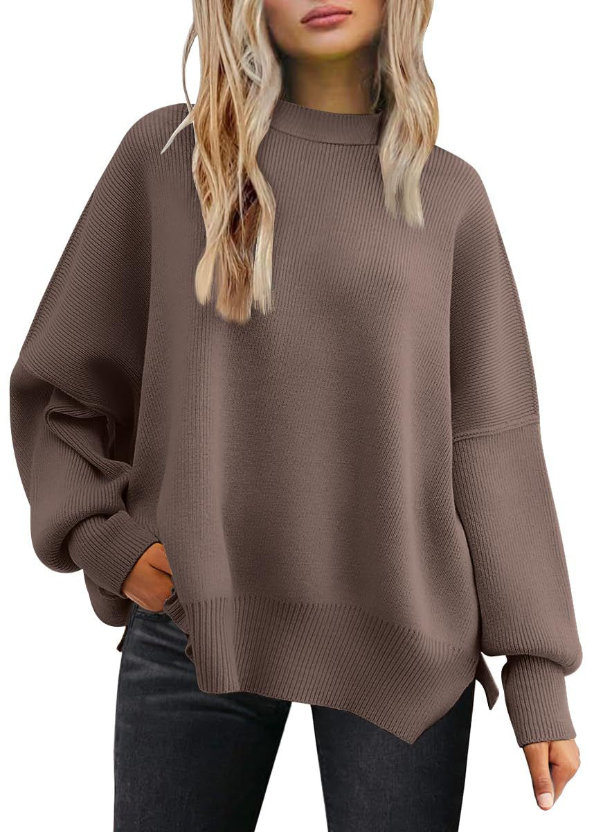 Round-neck batwing long-sleeved sweater