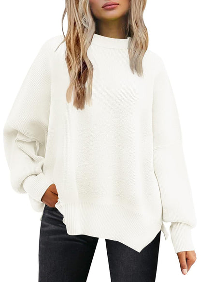 Round-neck batwing long-sleeved sweater
