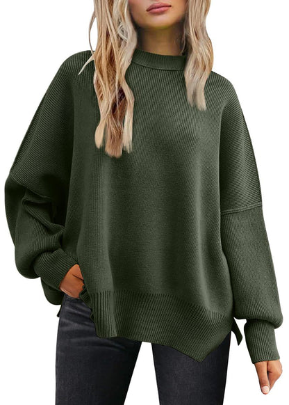 Round-neck batwing long-sleeved sweater