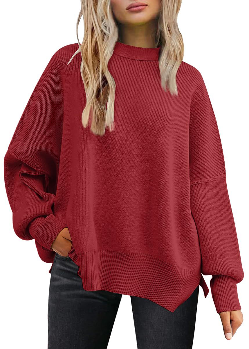 Round-neck batwing long-sleeved sweater