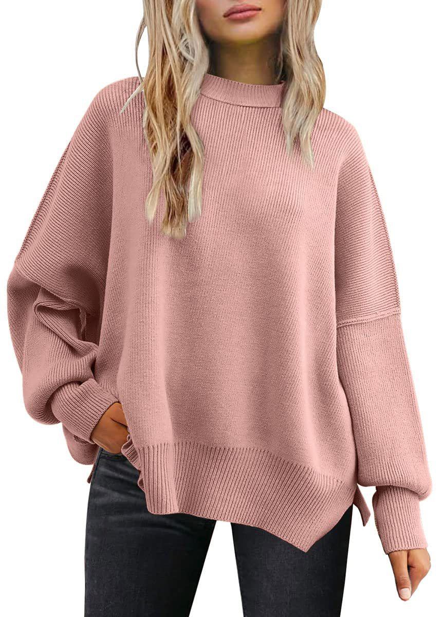 Round-neck batwing long-sleeved sweater