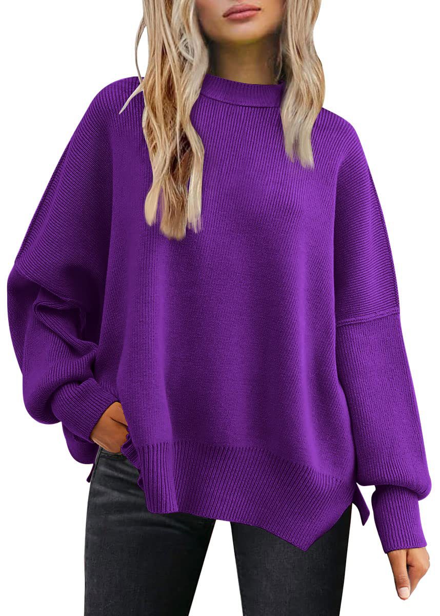 Round-neck batwing long-sleeved sweater