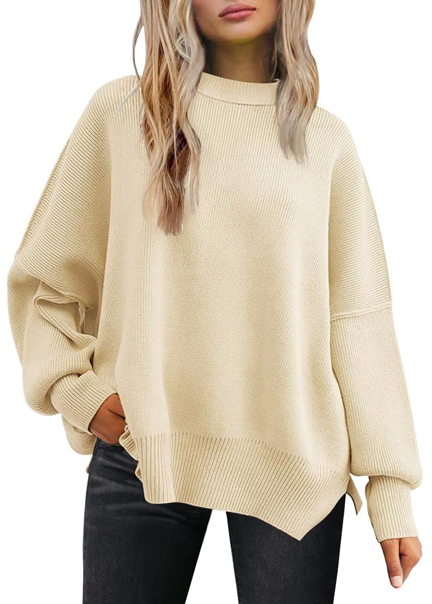 Round-neck batwing long-sleeved sweater
