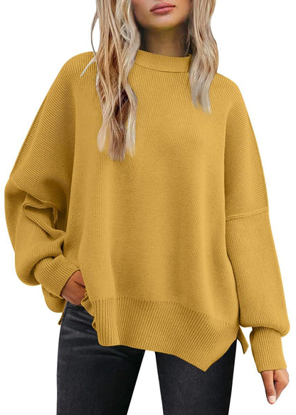 Round-neck batwing long-sleeved sweater