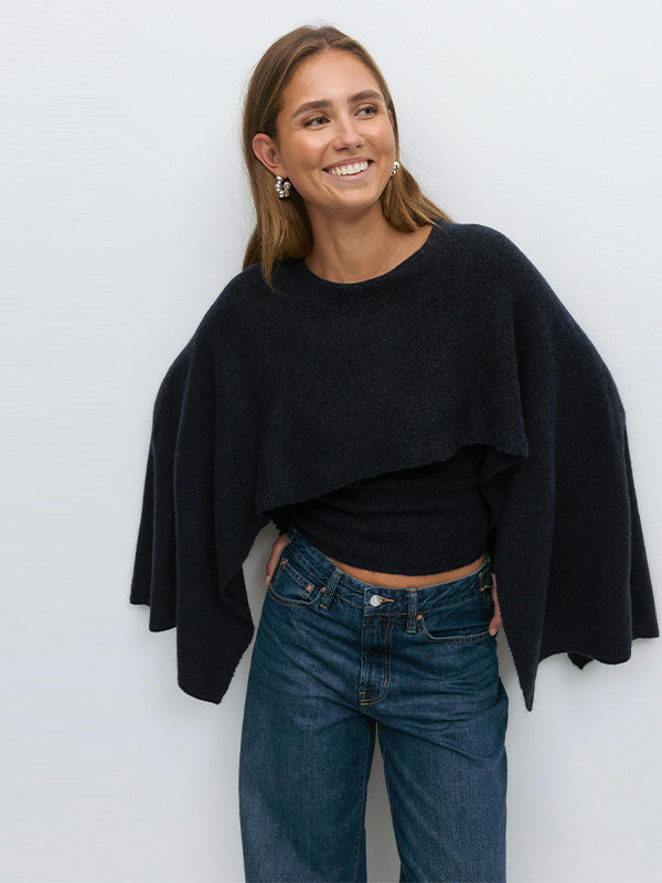 Round-neck cape shawl