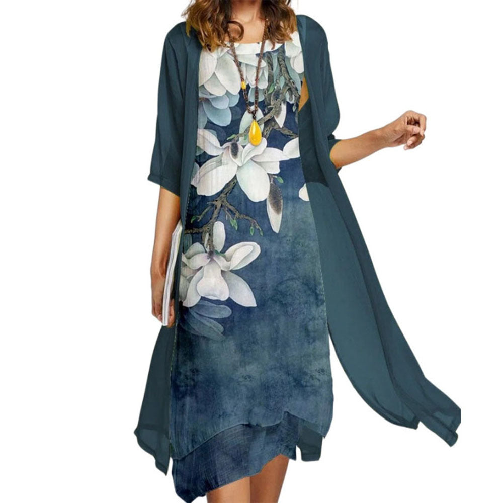 Round-neck casual long dress set of two pieces