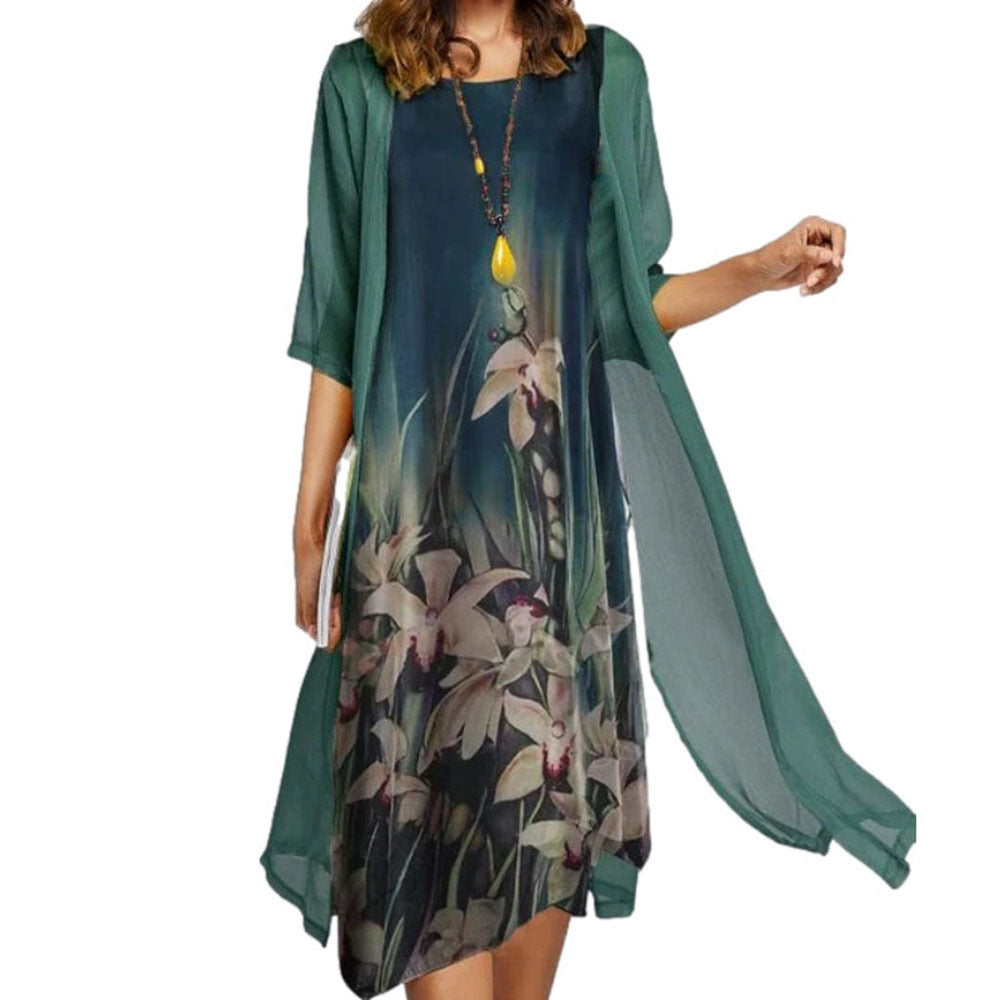 Round-neck casual long dress set of two pieces