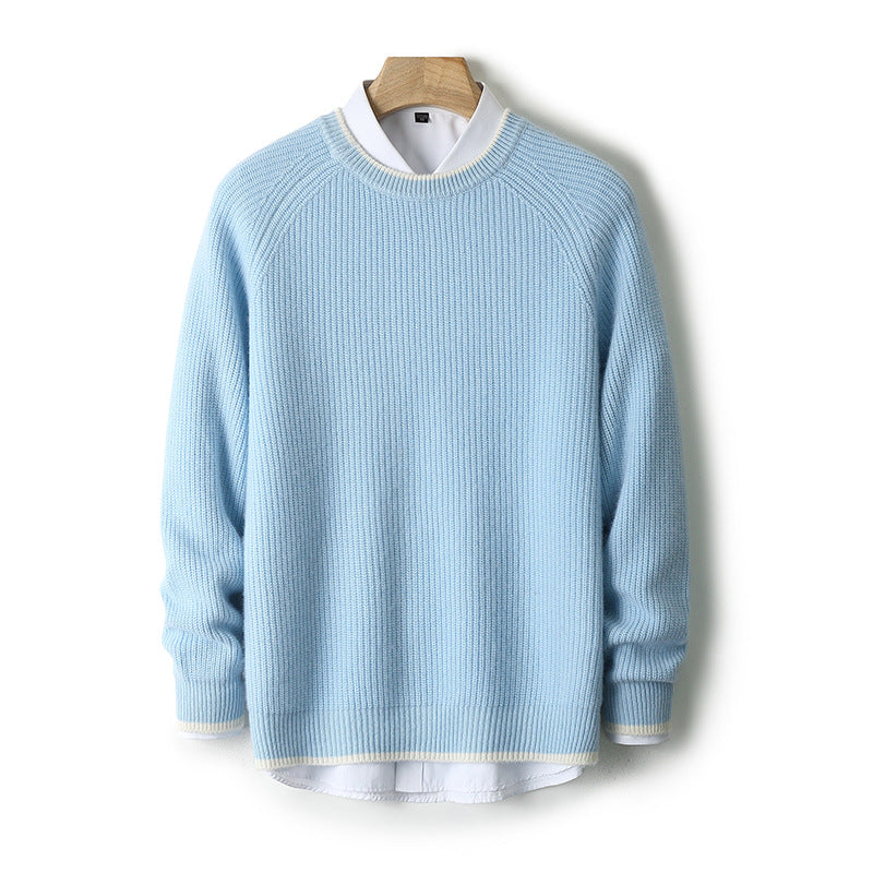 Round-Neck Color-Block Casual Sweater